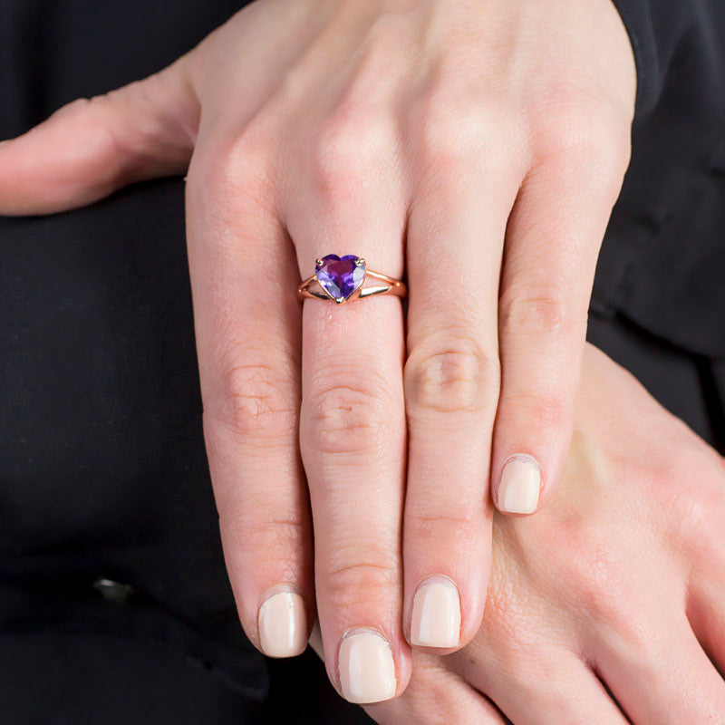 Amethyst Rose Gold Ring on Model
