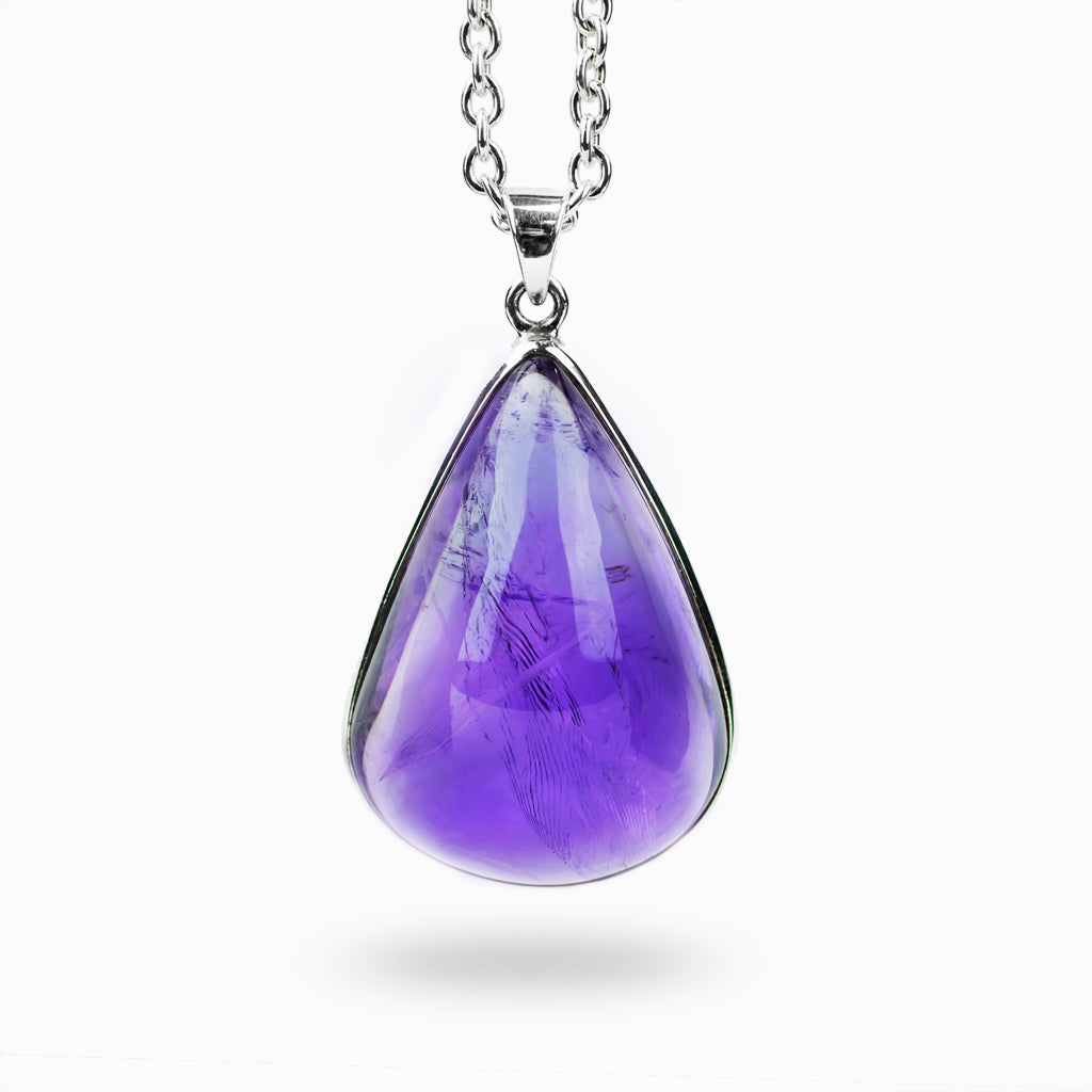 TEARDROP PURPLE CABOCHON STERLING SILVER AMETHYST NECKLACE