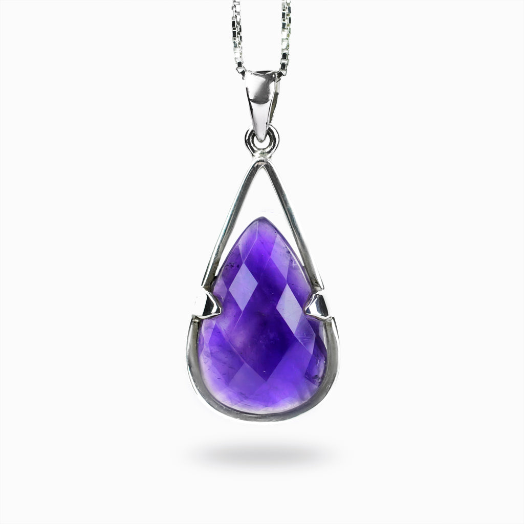 TEARDROP PURPLE FACETED STERLING SILVER AMETHYST NECKLACE