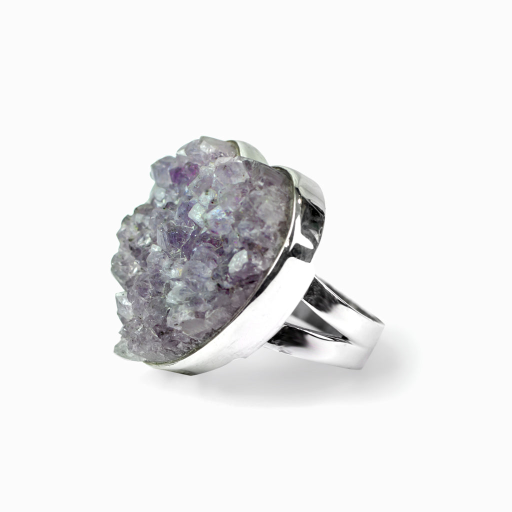 Amethyst Druzy Heart Ring