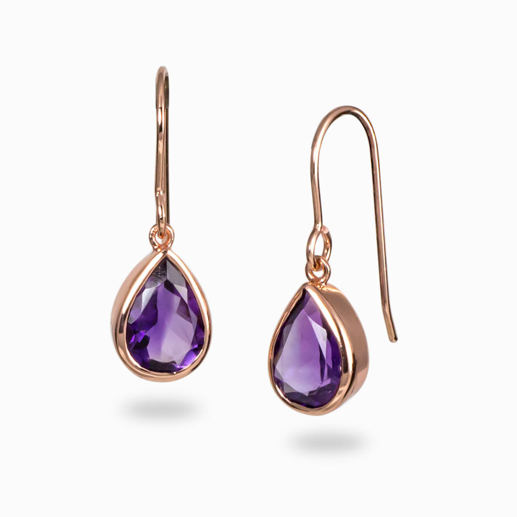 Faceted Teardrop Amethyst Drop Earrings