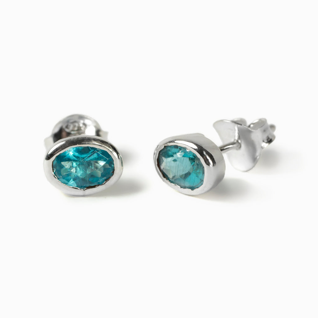 oval facet Apatite Stud Earrings