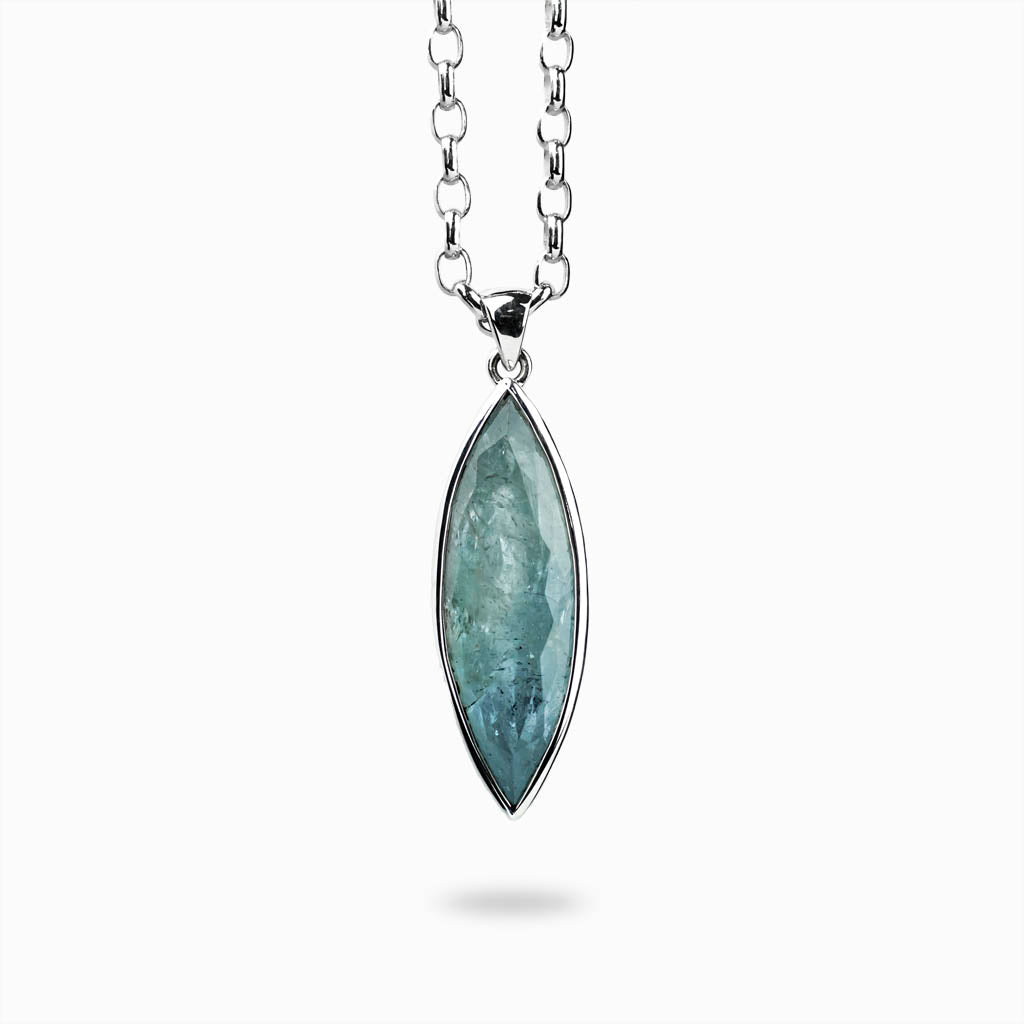 Marquis light blue textured Aquamarine Necklace