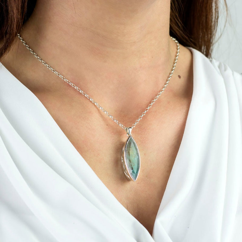 Aquamarine Pendant on model