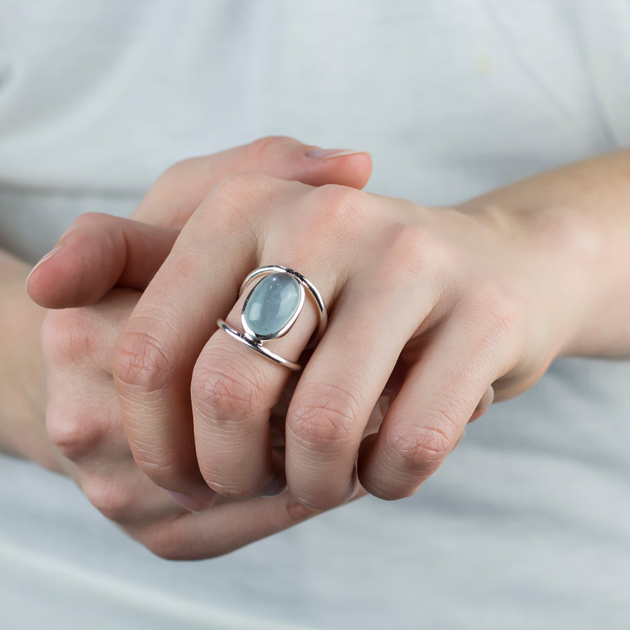 Aquamarine ring on model