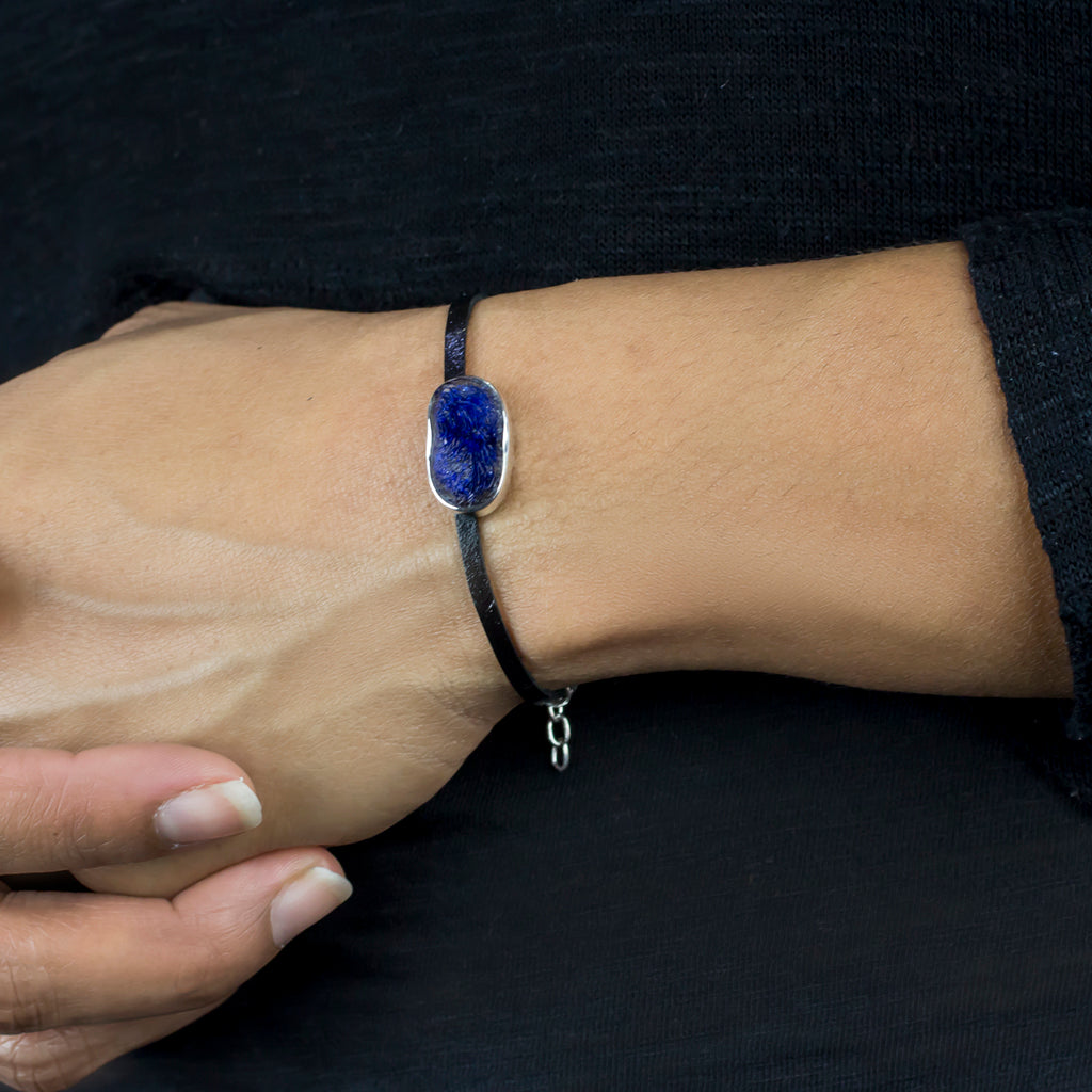 Azurite Flat Leather Bracelet on Model