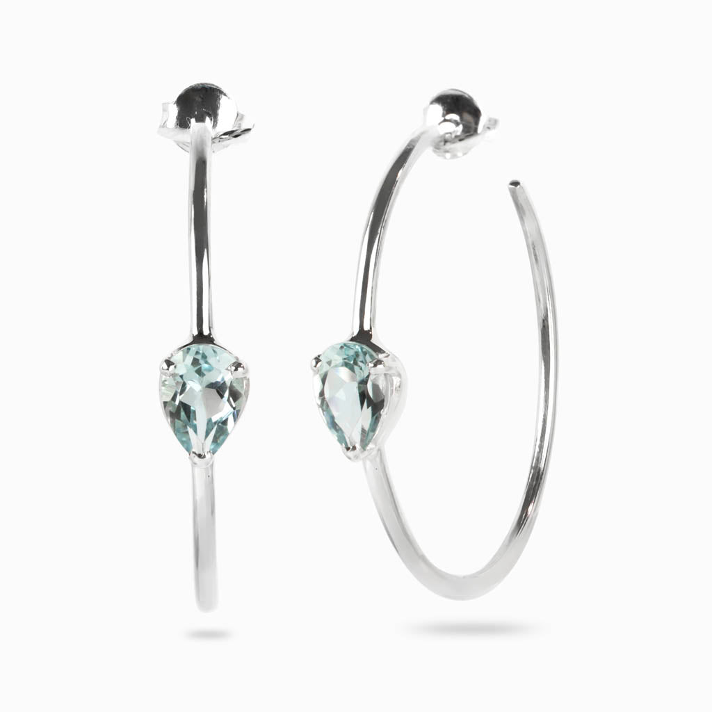 Teardrop Facet Blue Topaz Hoop Earrings