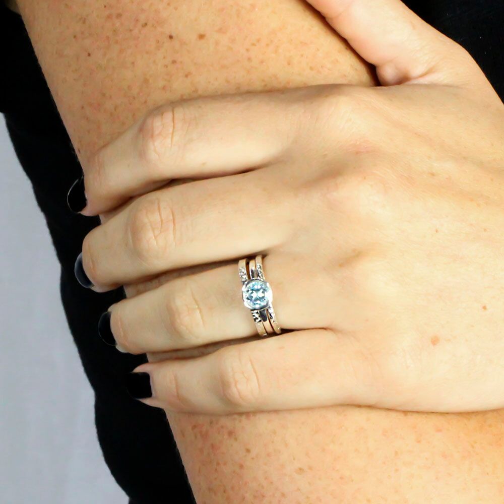Blue Topaz Stackable Ring on Model