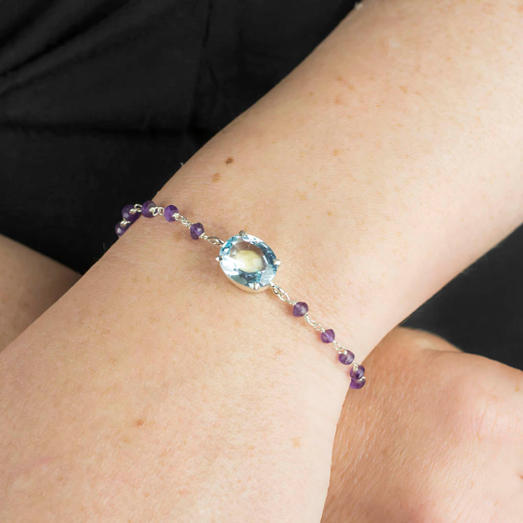 Blue Topaz and Amethyst Beaded Bracelet on Model