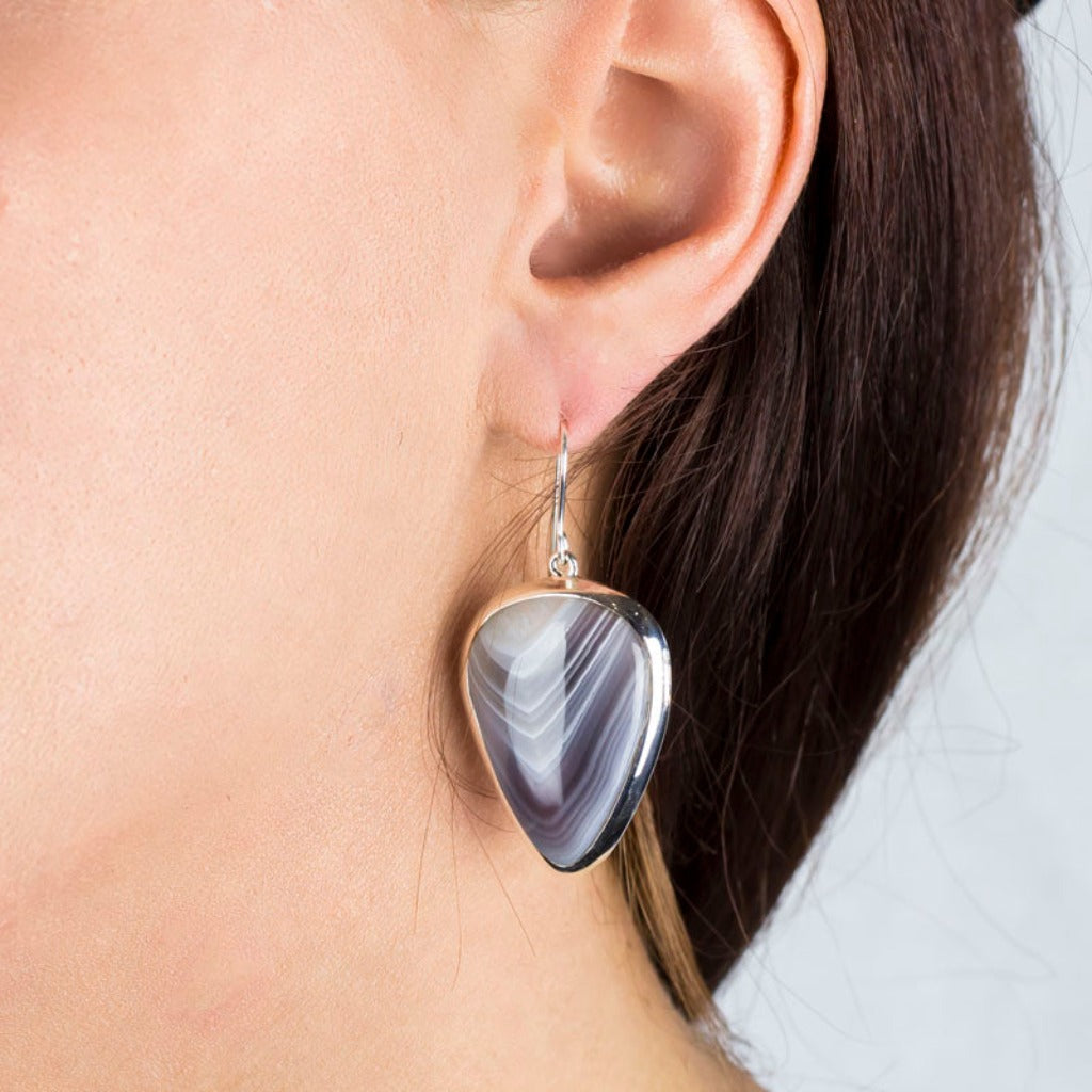 Botswana Agate Drop Earrings on Model