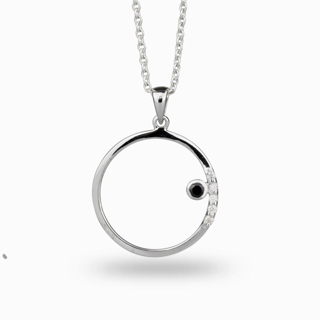 Sterling Silver Circle Pendant Necklace with Crystals from Swarovski 
