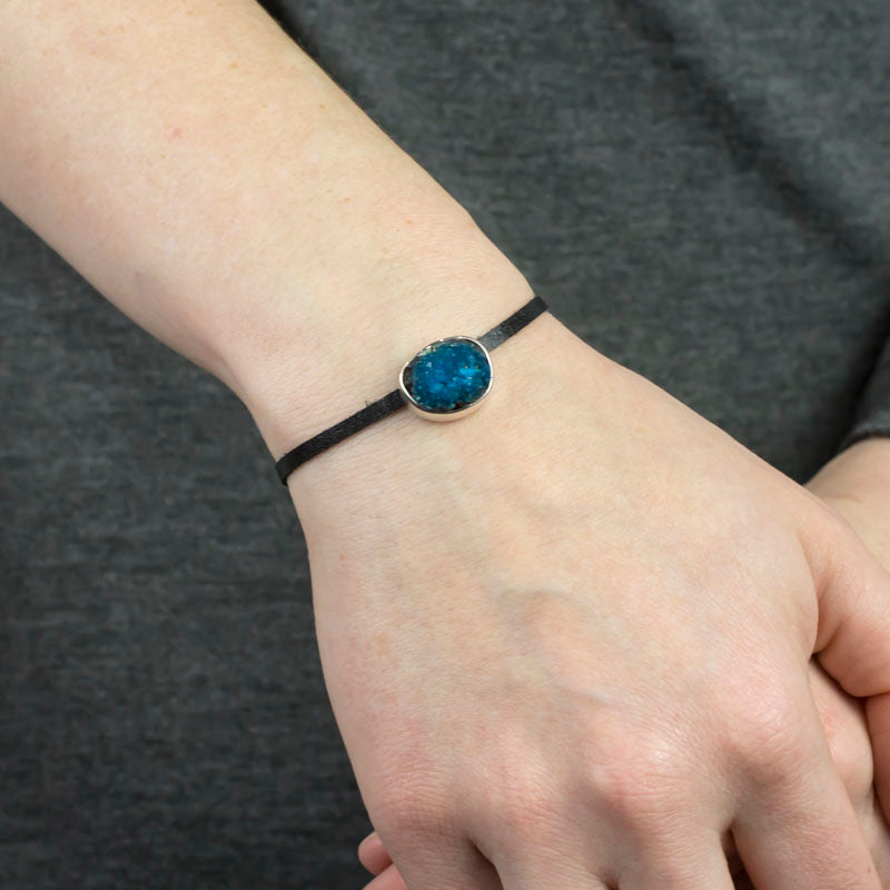 Cavansite Flat Leather Bracelet on Model