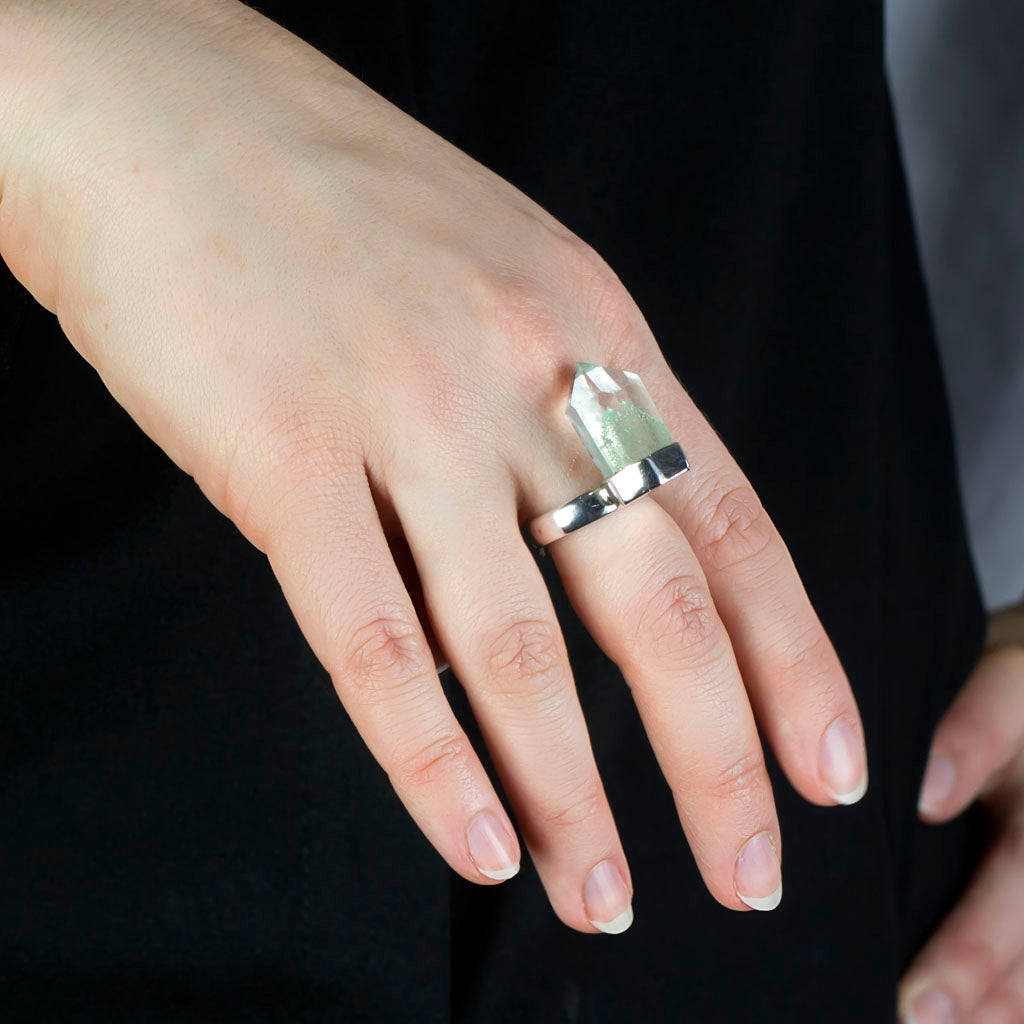 Celadonite Phantom Quartz Ring on Model
