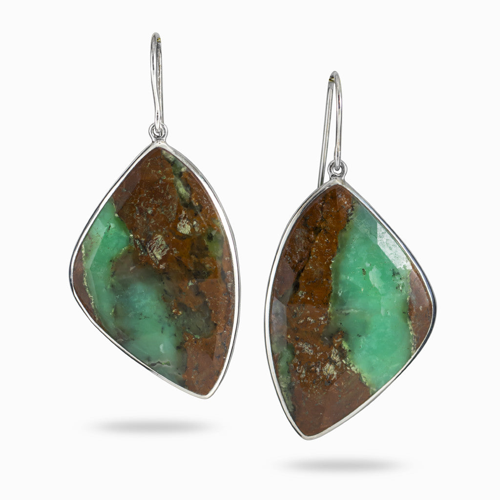Triangle Bezel Cab Chrysoprase In Matrix Drop Earrings