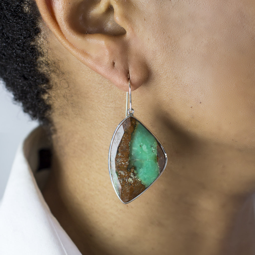 Chrysoprase In Matrix Drop Earrings on Model
