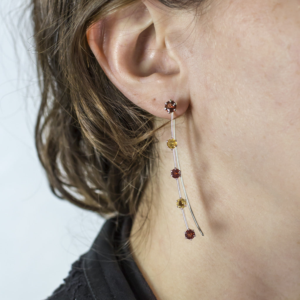 Garnet and Citrine Ear Climbers on Model
