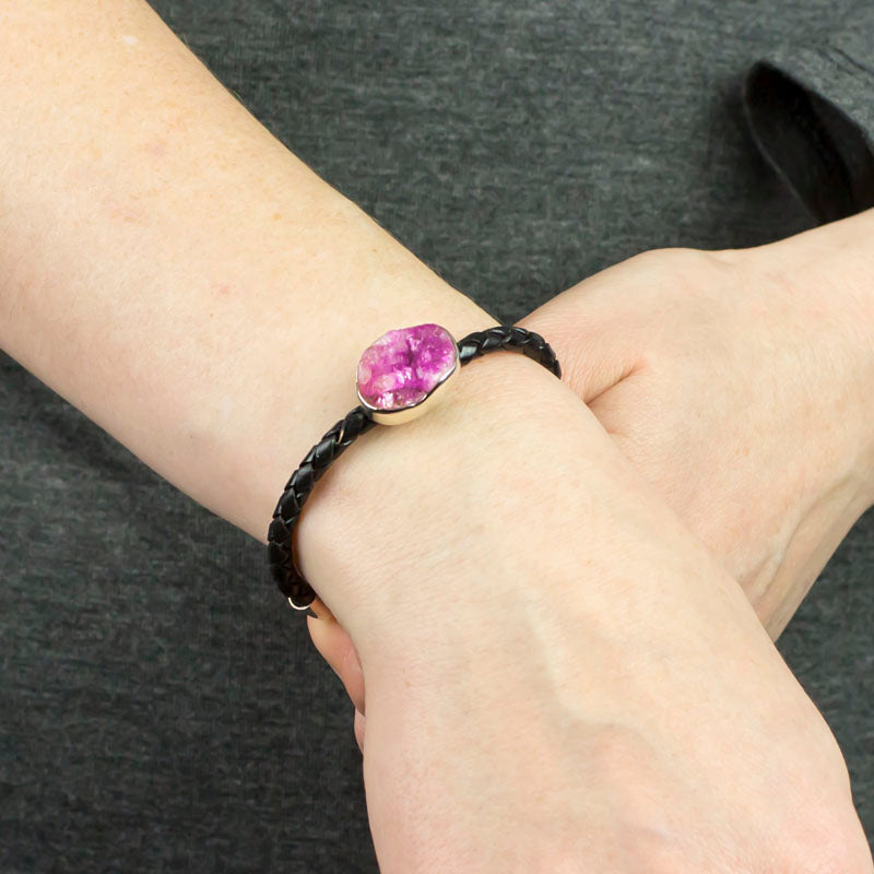 Cobaltian Calcite Braided Leather Bracelet on Model