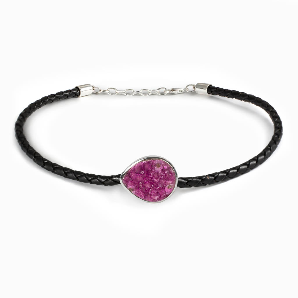 raw Cobaltian Calcite Braided Leather Choker Necklace