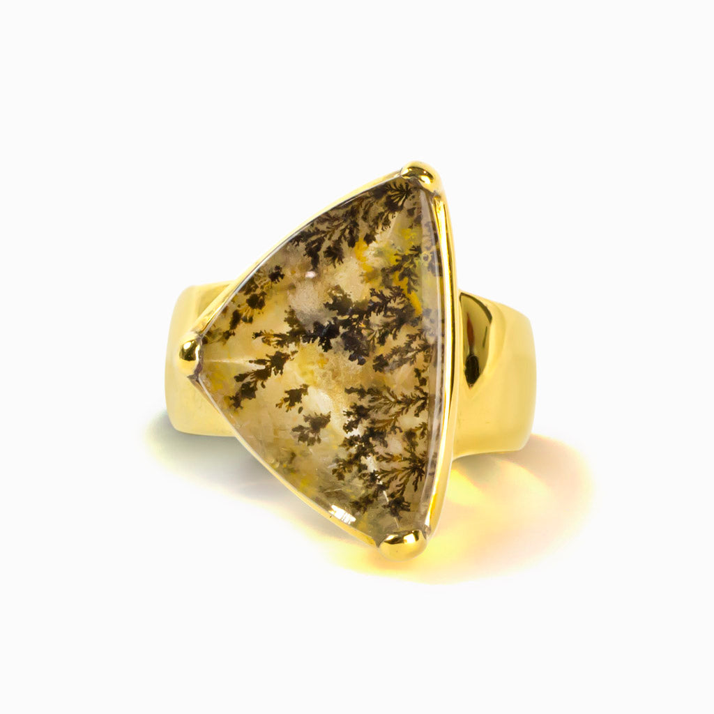 Gold Translucent Dendritic Quartz Ring Made in Earth