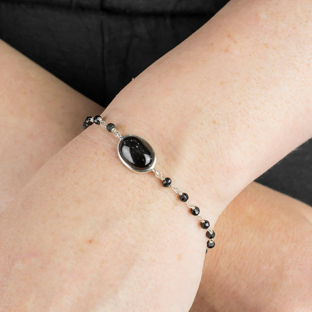 Black Star Diopside and Black Spinel Bracelet on Model
