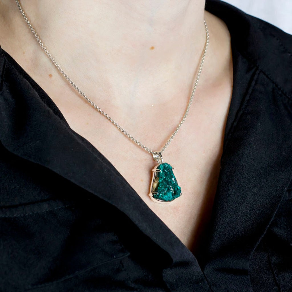 Dioptase Pendant on Model