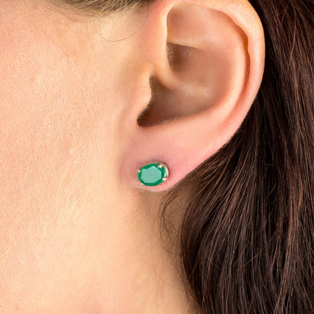 Emerald Stud Earrings on Model