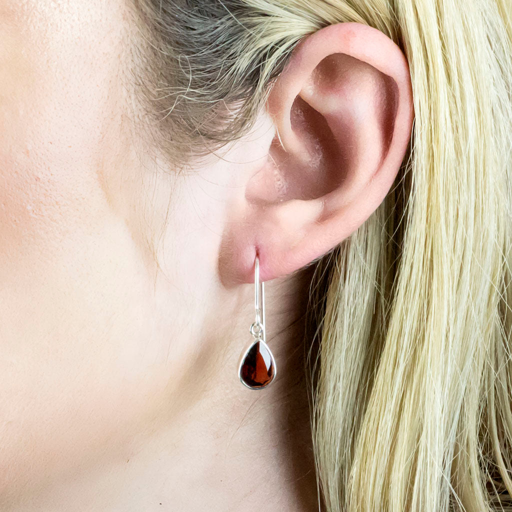 Garnet Drop Earrings on Model