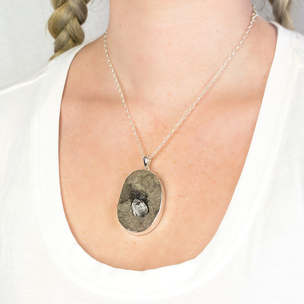 Herkimer Diamond in Matrix Pendant on Model