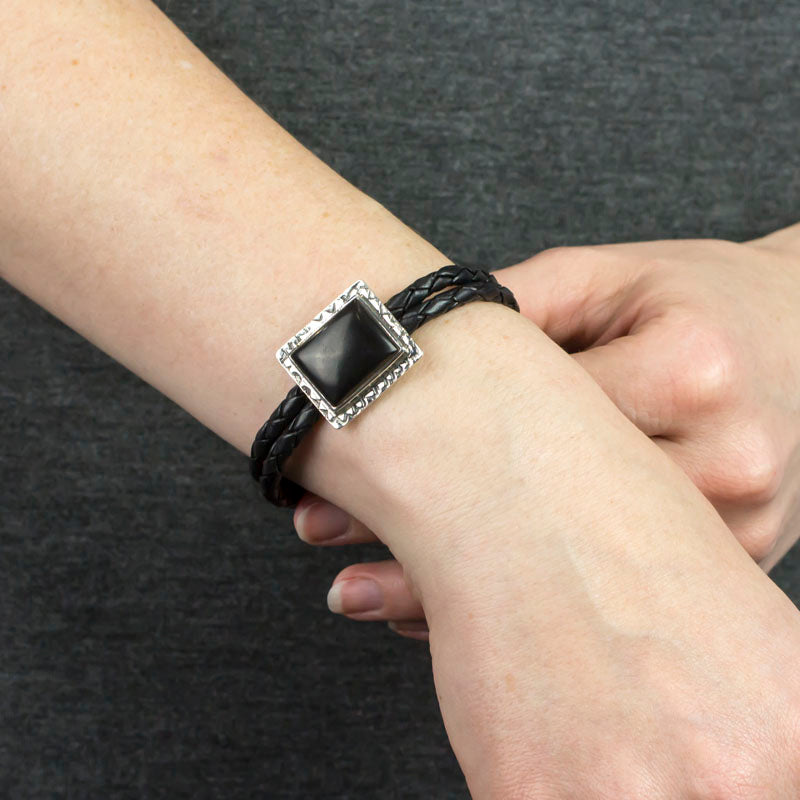 Jet Braided Leather Bracelet on Model