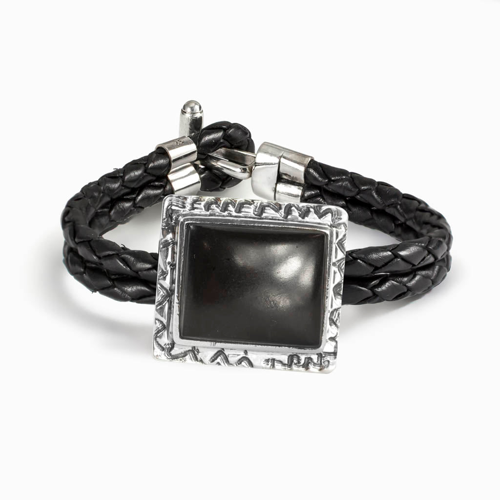 Jet Braided Leather Bracelet Made In Earth