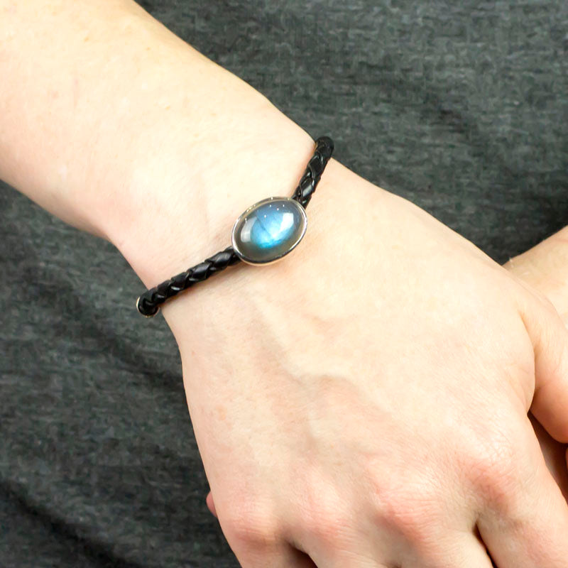 Labradorite Braided Leather Bracelet on Model