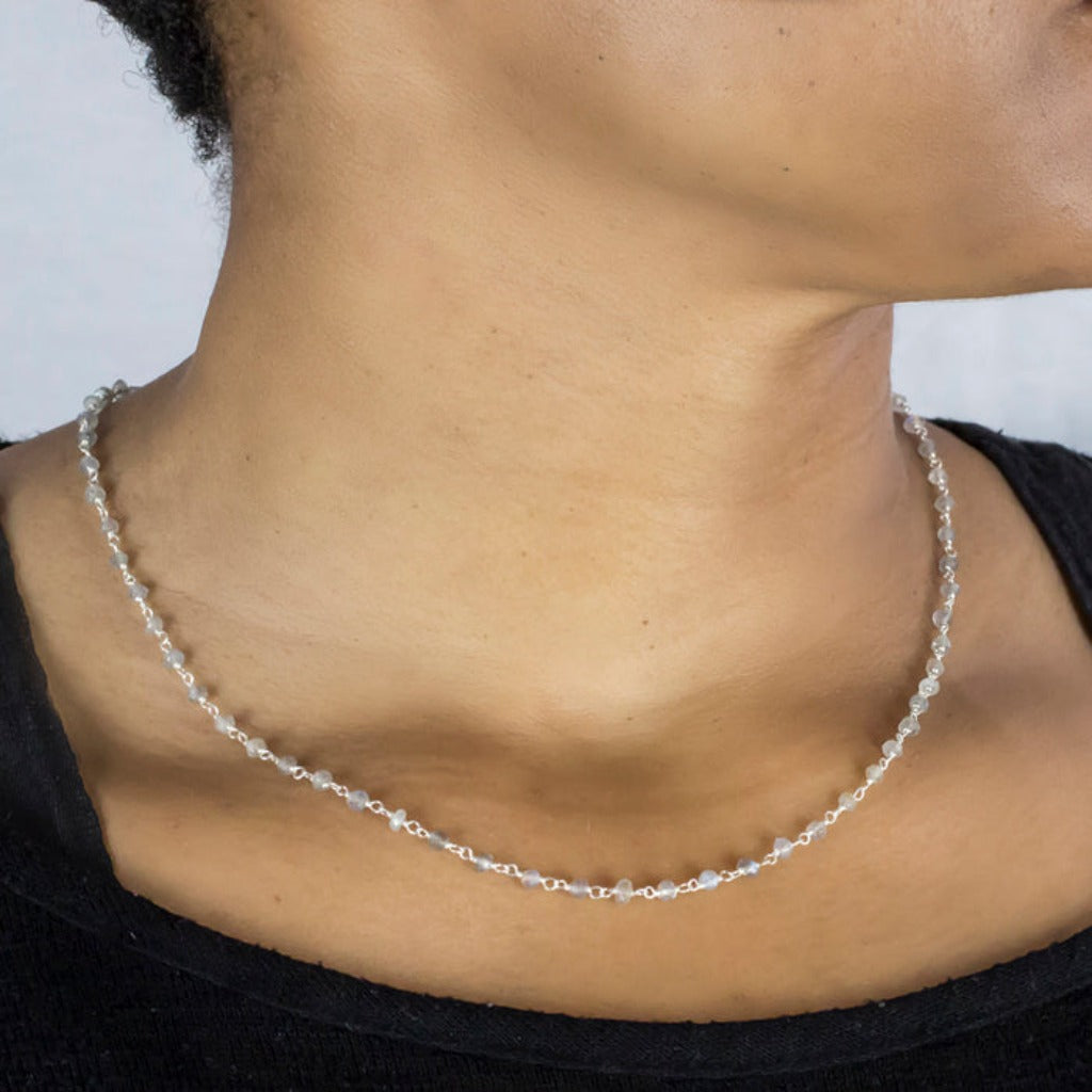 Labradorite beaded chain necklace on model