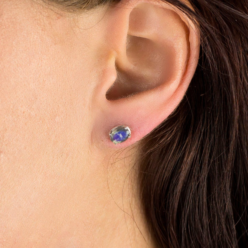 Labradorite Stud Earrings on model