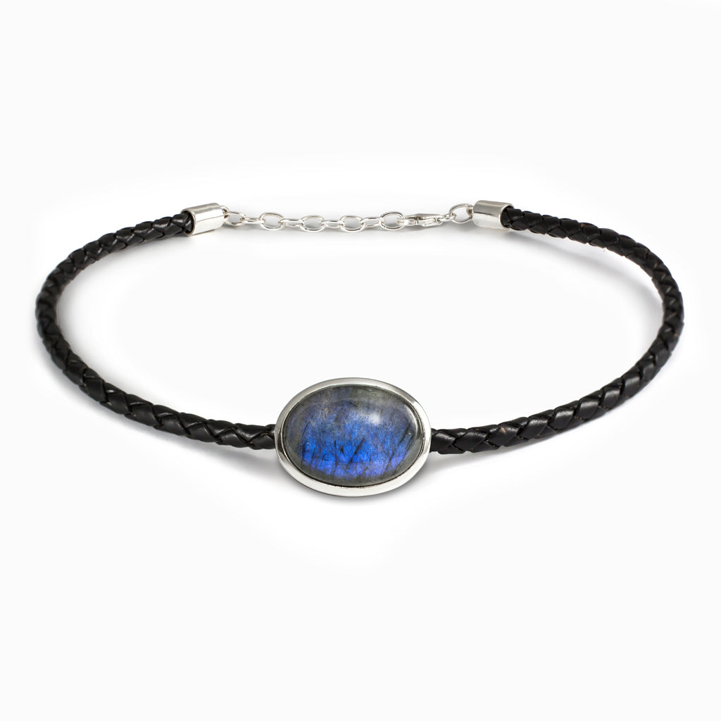 Labradorite Braided Leather Choker Necklace
