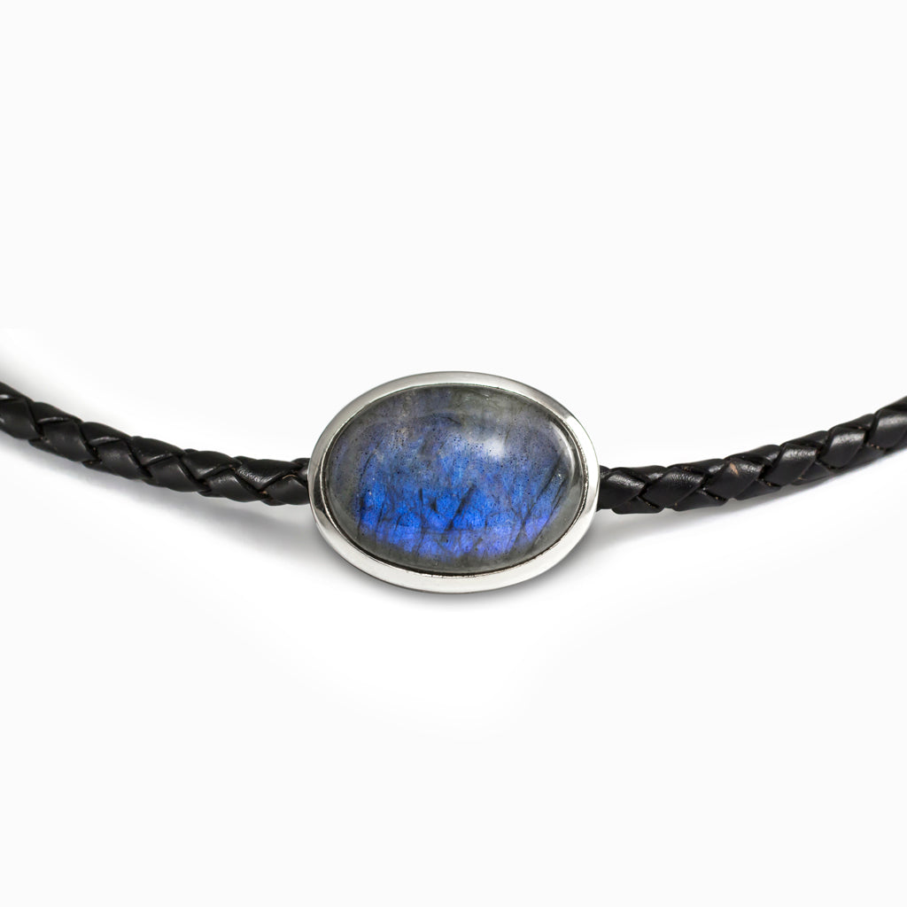 Labradorite Braided Leather Choker Necklace
