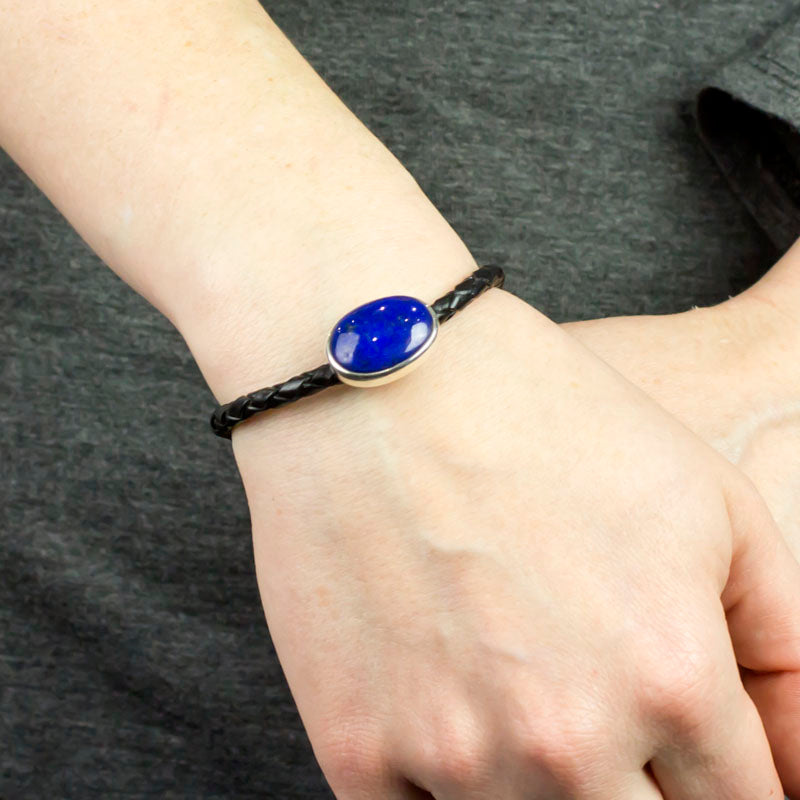 Lapis Lazuli Braided Leather Bracelet on Model