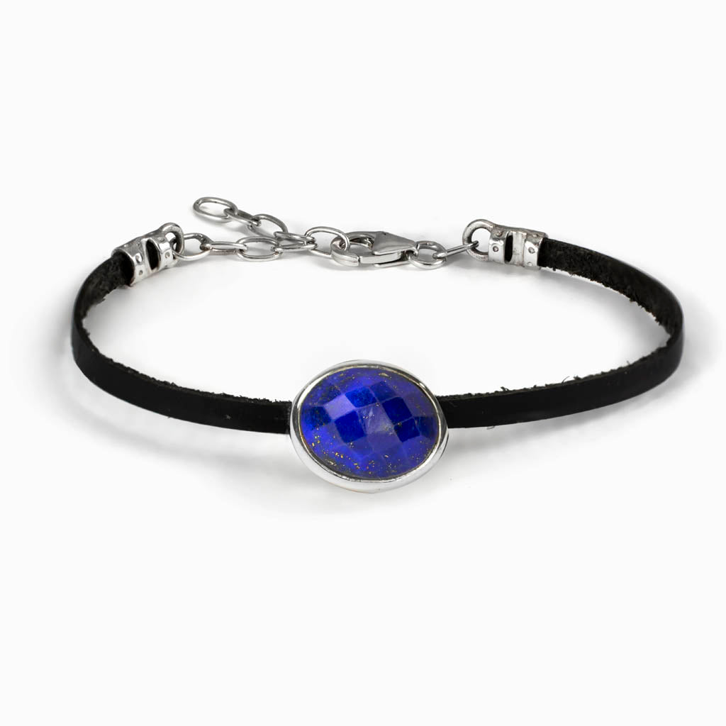 Lapis Lazuli Flat Leather Bracelet Made In Earth