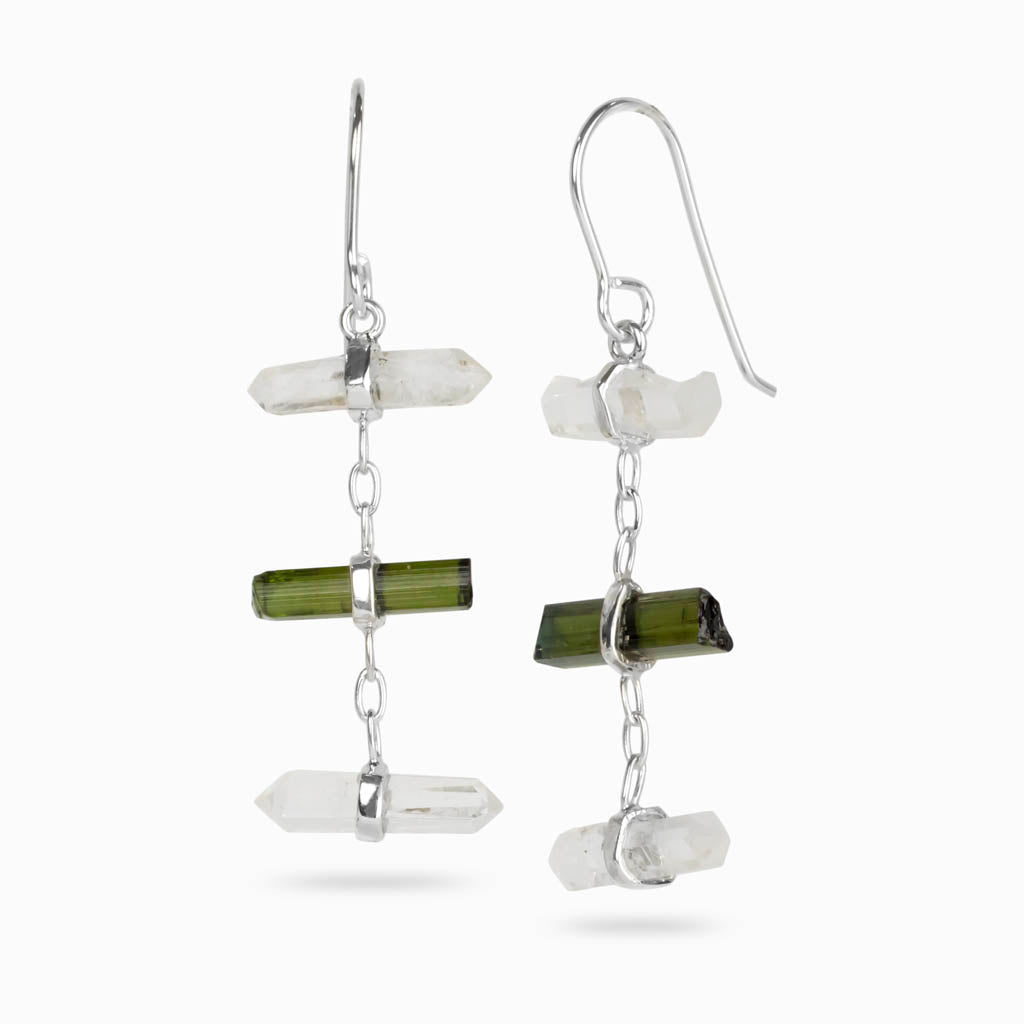 Laser Quartz & Green Tourmaline Drop Earrings