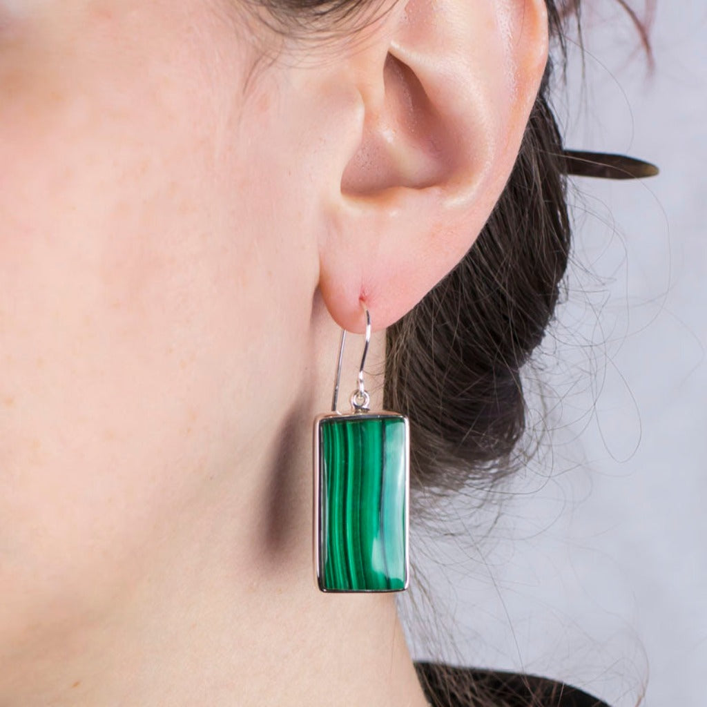 Malachite Drop Earrings on Model