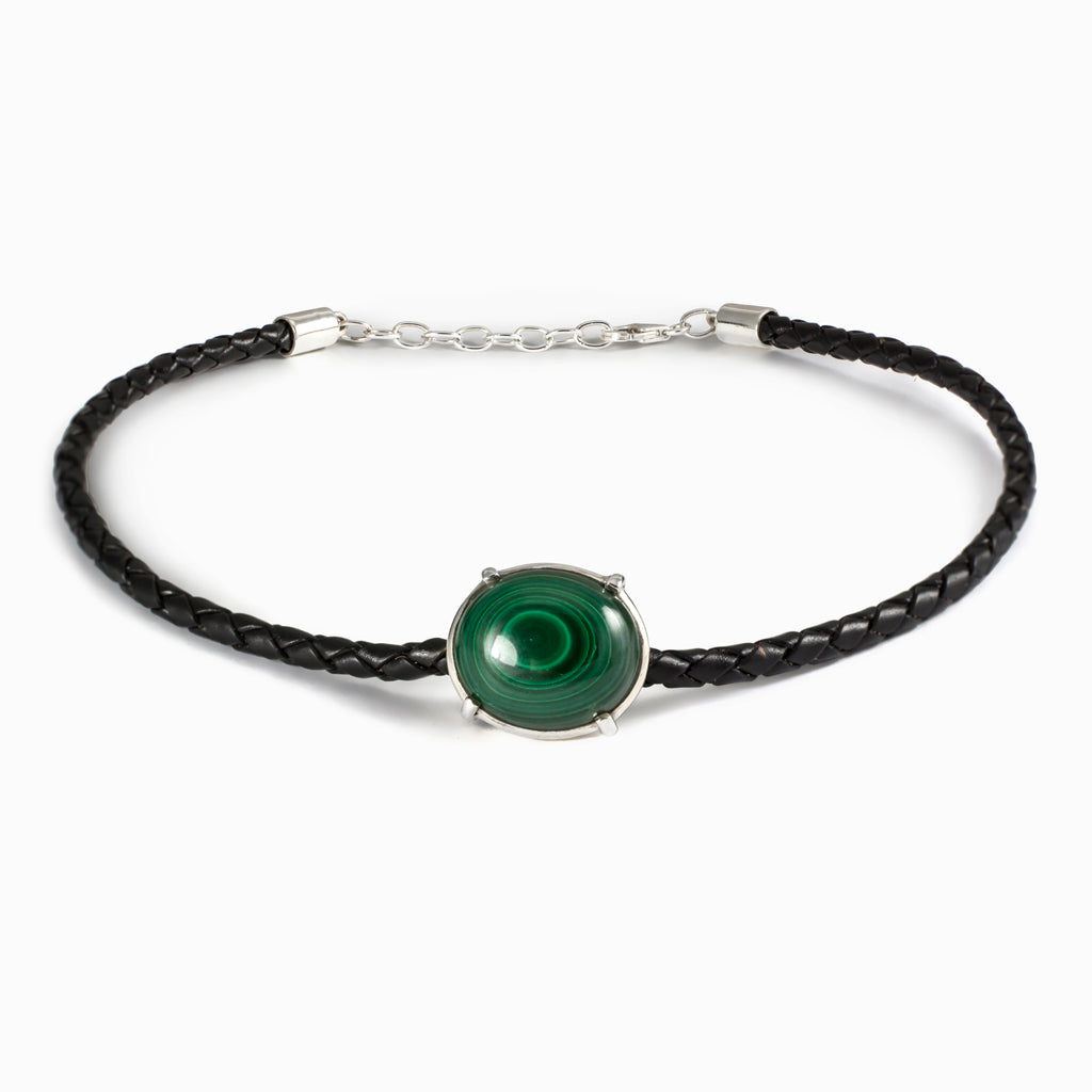 Malachite Braided Leather Necklace