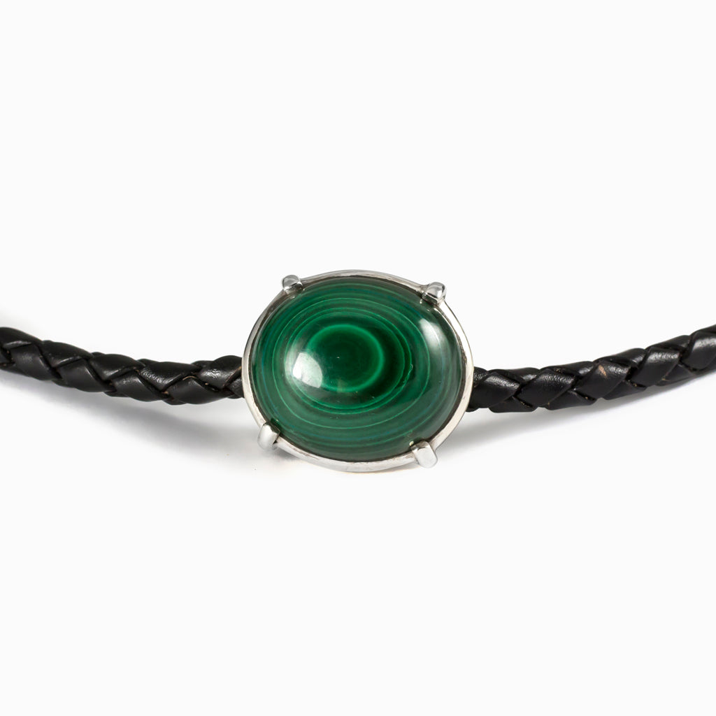 Malachite Braided Leather Necklace