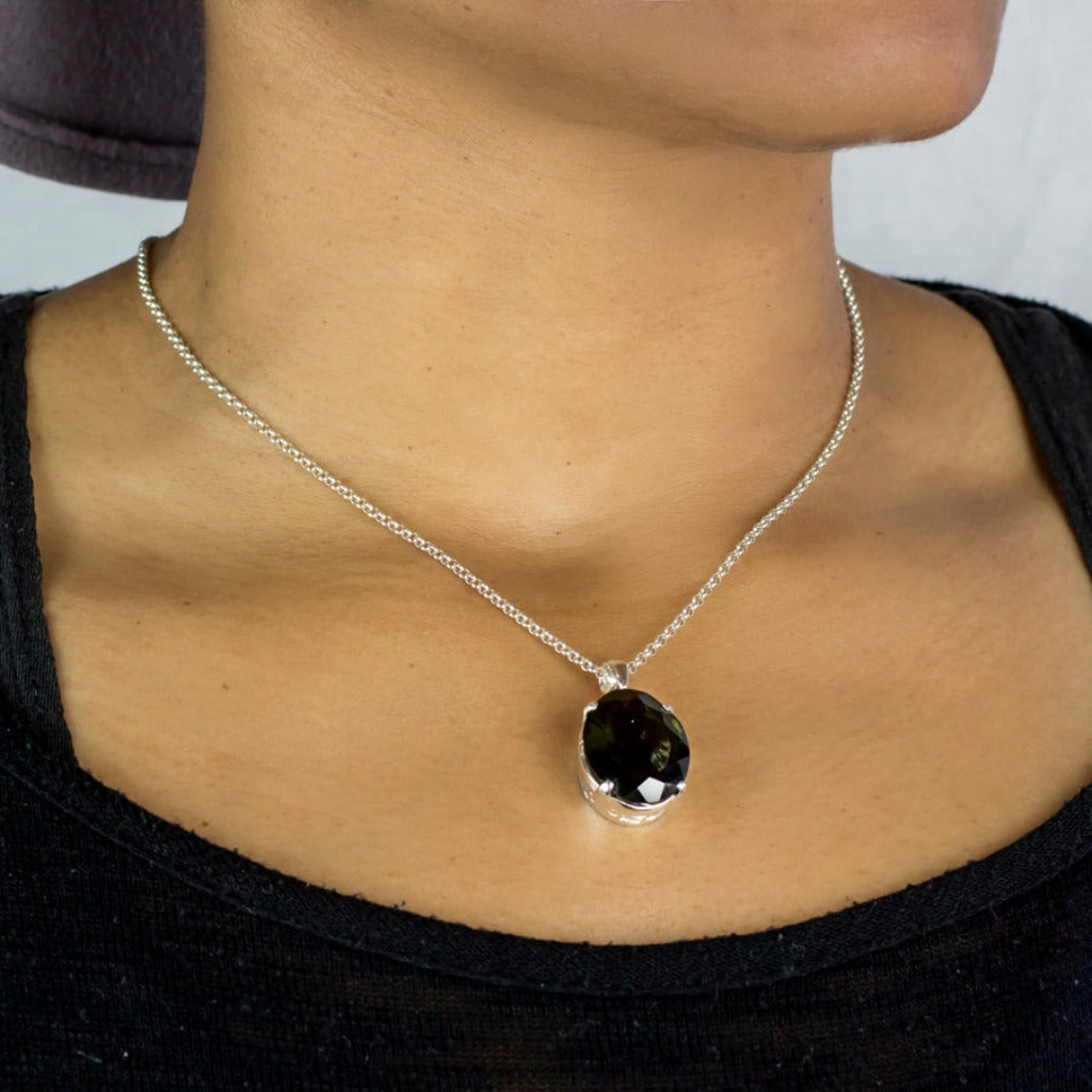 Moldavite Pendant on Model