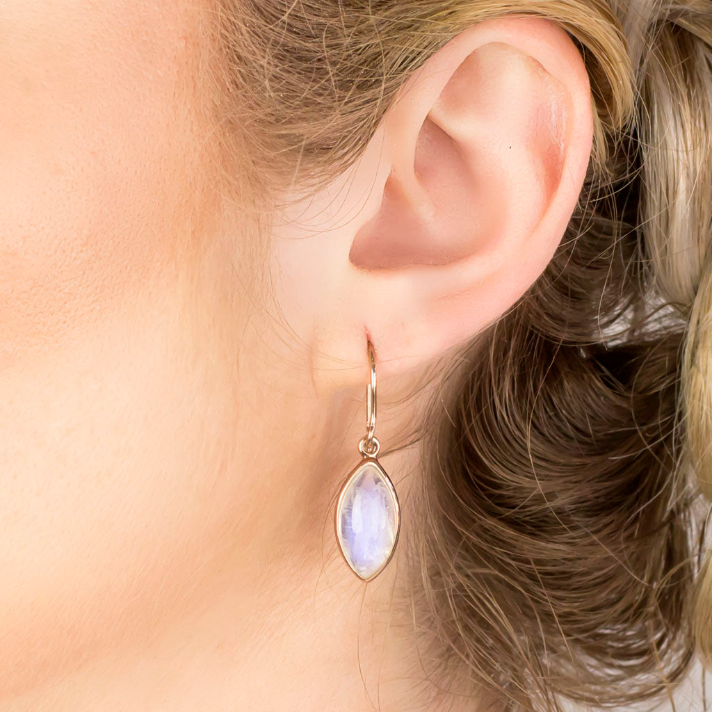 Rainbow Moonstone Drop Earrings on Model