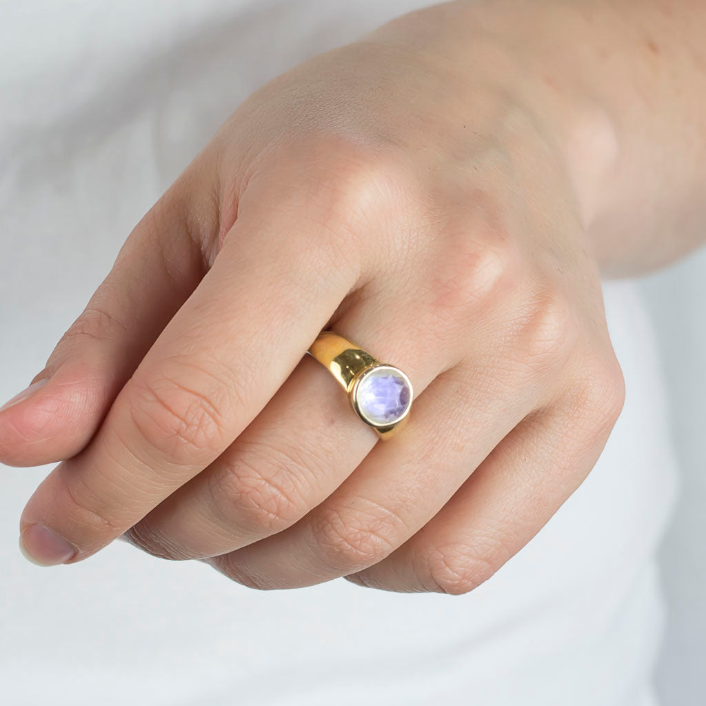 Vermeil Rainbow Moonstone Ring on Model