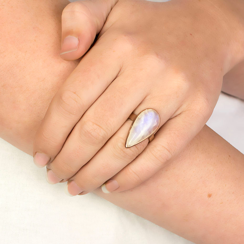 Rainbow Moonstone Ring on Model