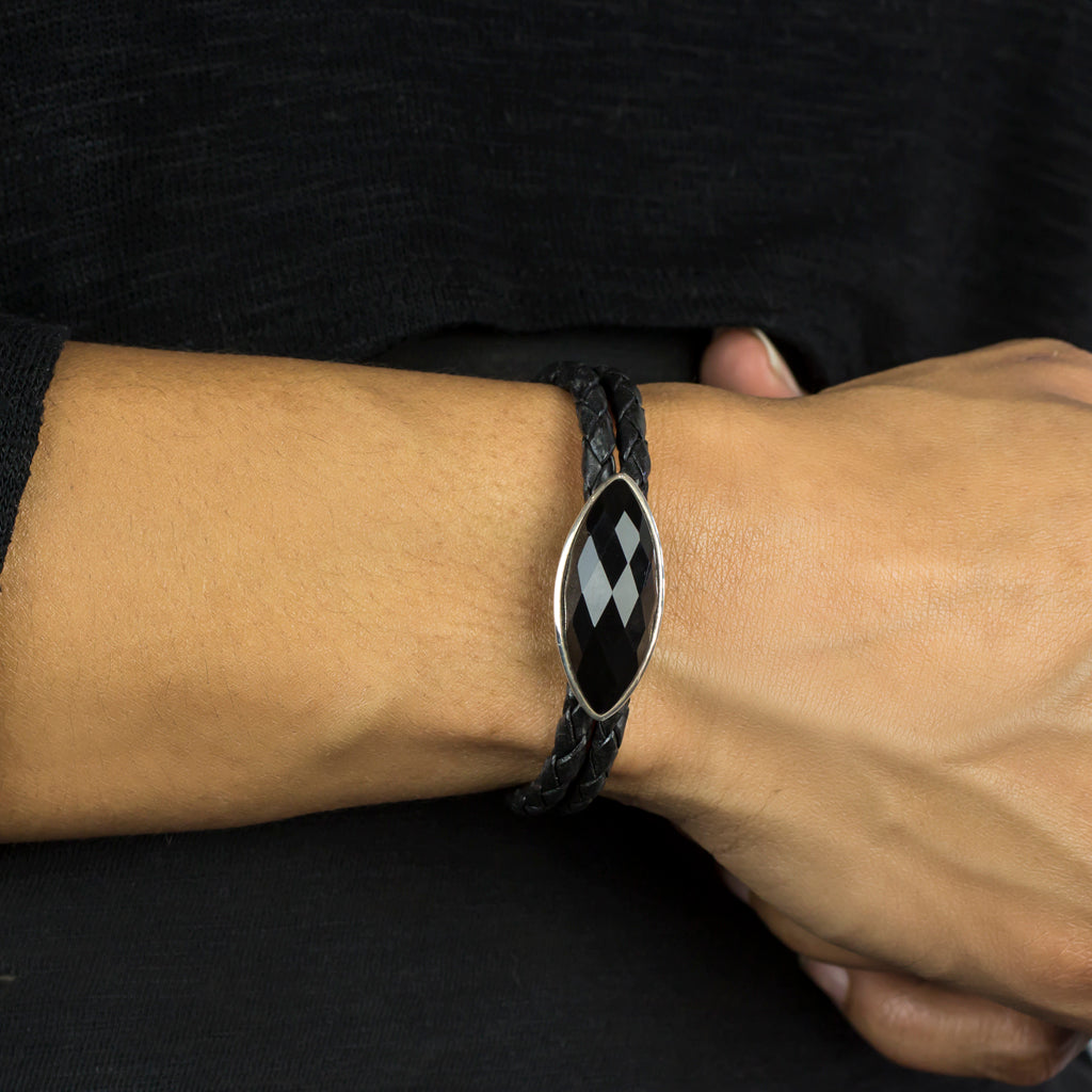 Onyx Braided Leather Bracelet on Model