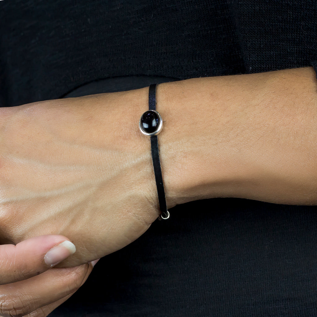 Onyx Flat Leather Bracelet on Model