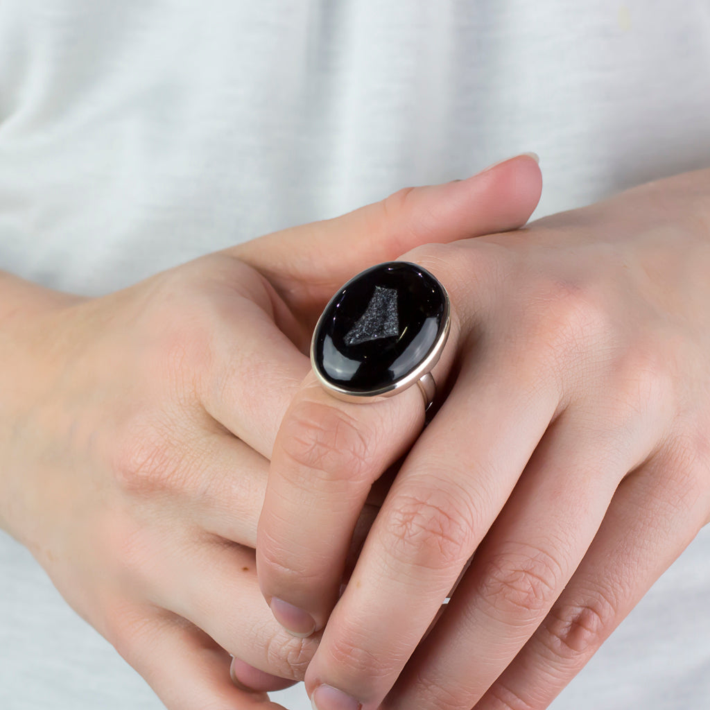 Onyx Druzy Ring on Model