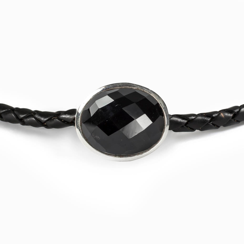 Onyx Braided Leather Choker Necklace