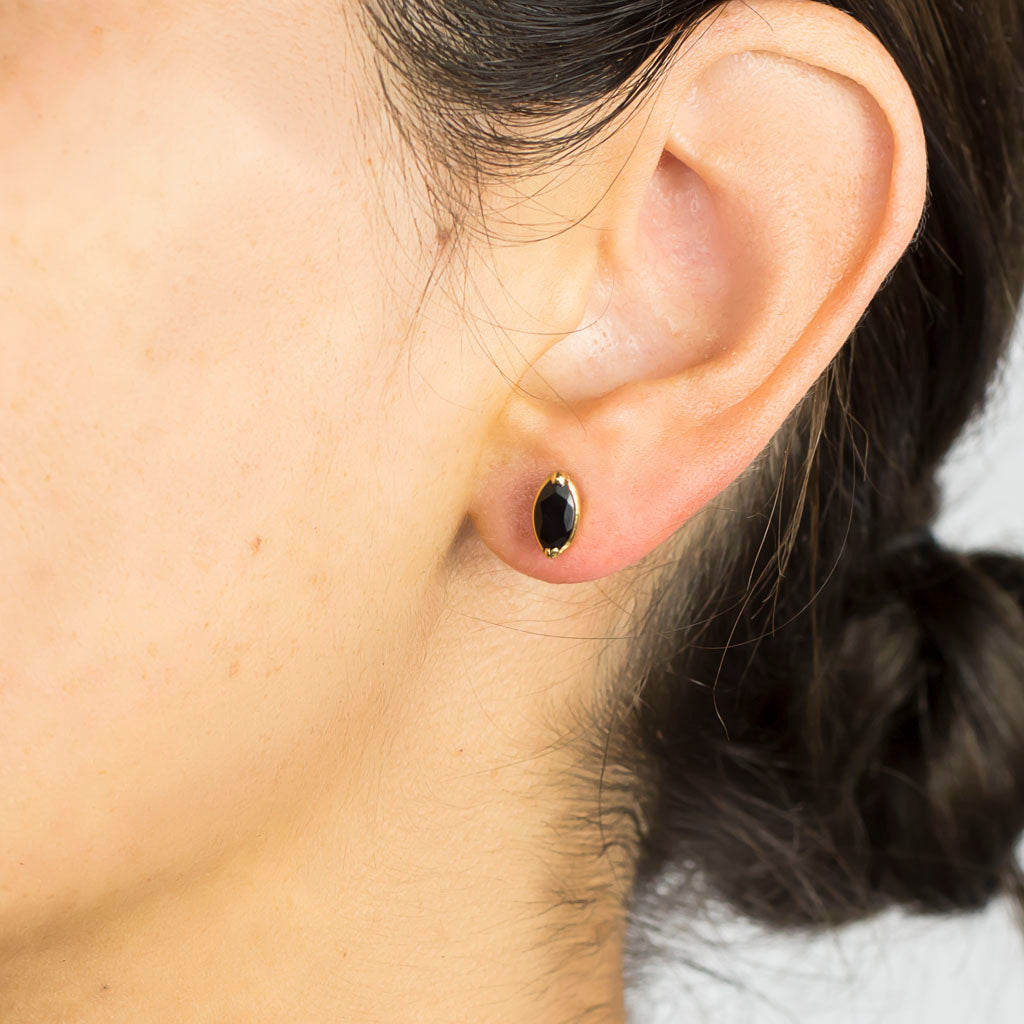 Vermeil Onyx Stud Earrings on Model